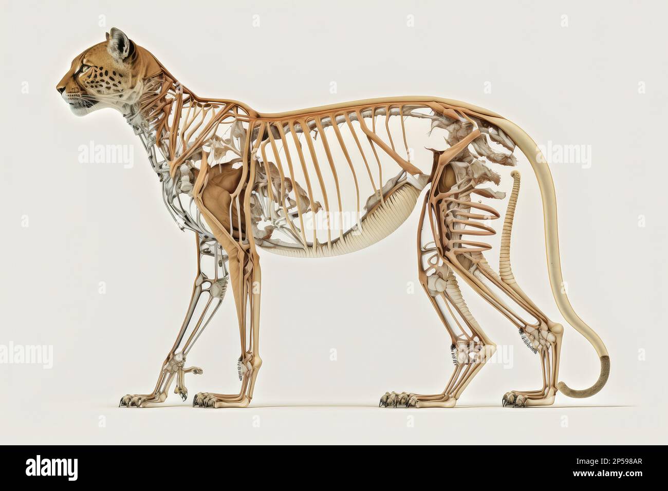 An anatomical skeleton of a big cat puma on a white background Stock Photo  - Alamy