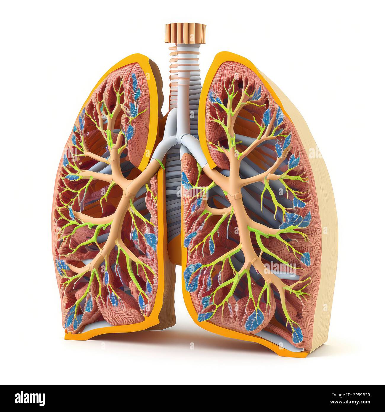 Cross section of human lungs, 3d rendering, illustration Stock Photo