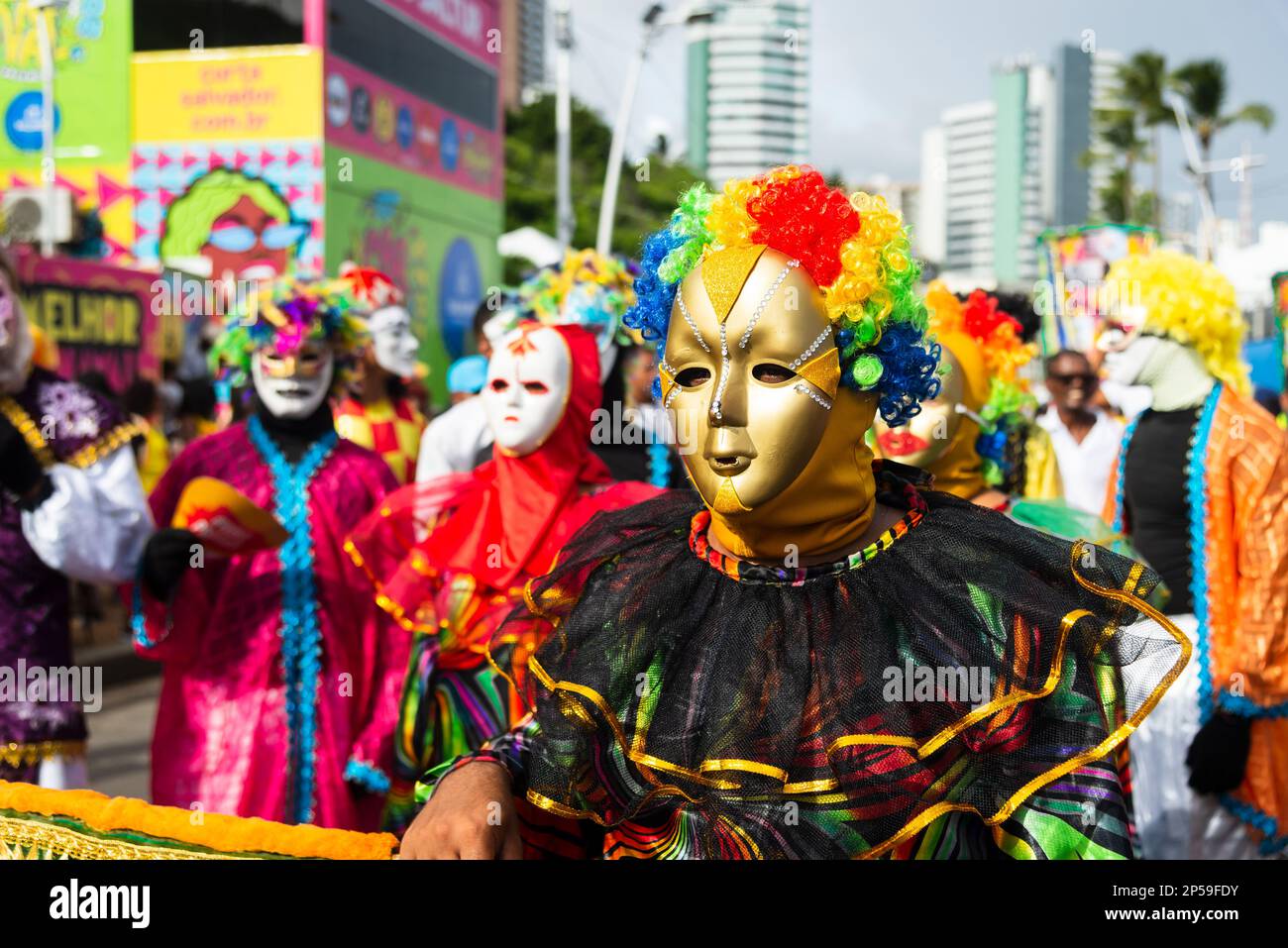 Salvador, Bahia, Brazil - February 11, 2023: People in costumes and masks  parade in the pre-Carnival Fuzue presentation in Salvador, Bahia Stock  Photo - Alamy