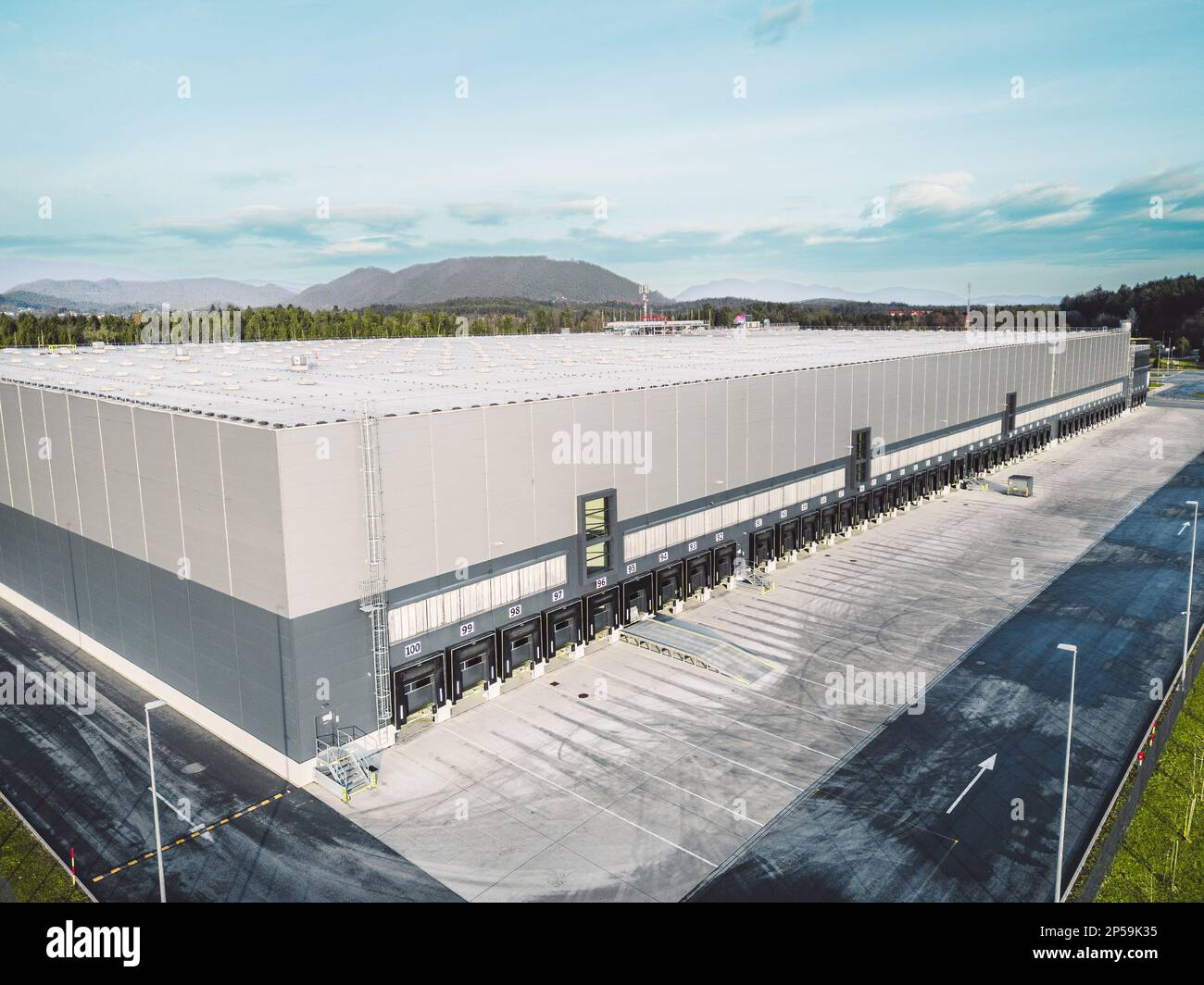 Aerial view, loading docks on the side of the building, large