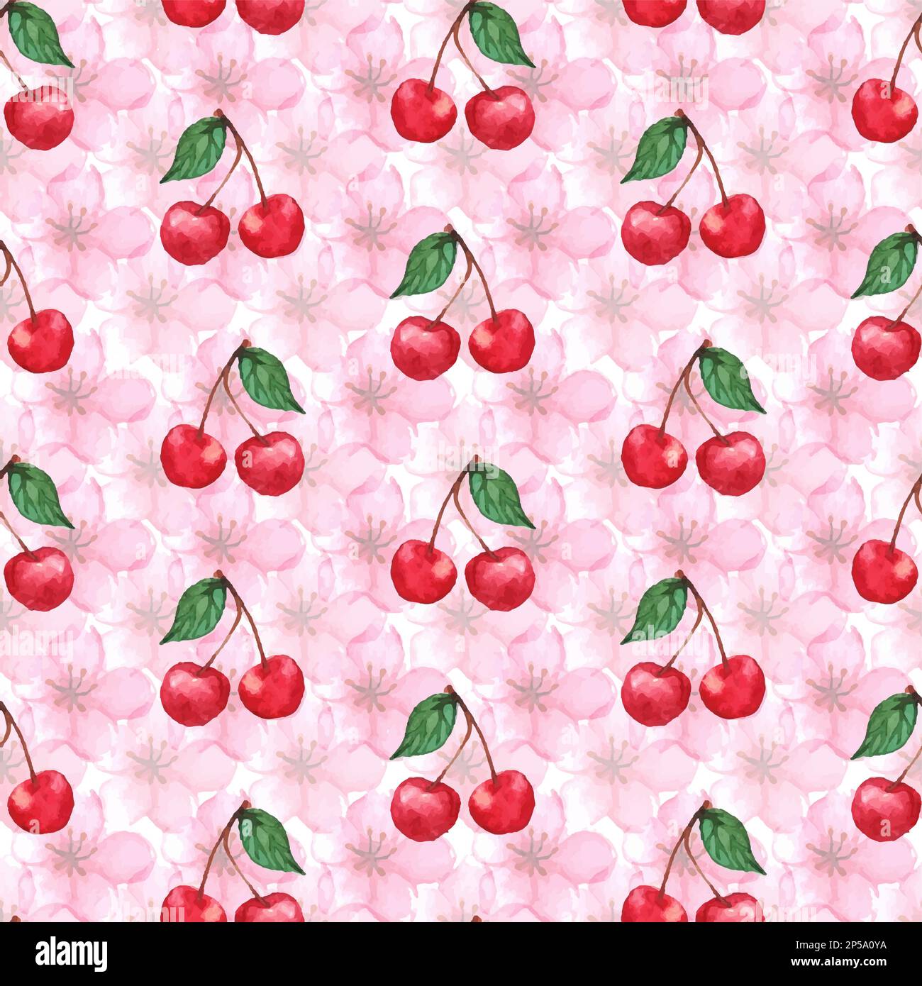 Watercolor cherry berry sakura seamless pattern texture background ...