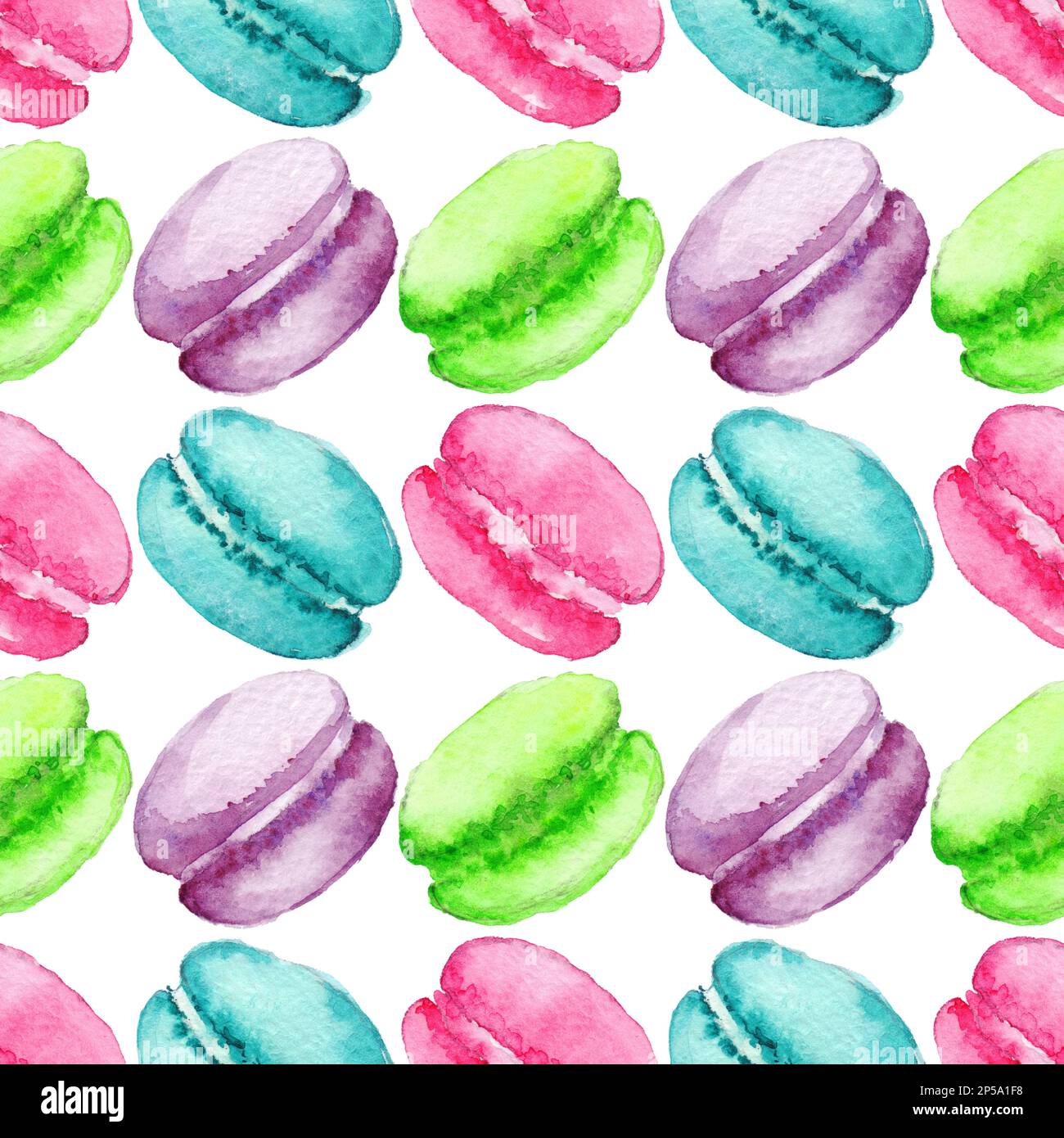 Watercolor sweet dessert fruit berry macaroon seamless pattern ...