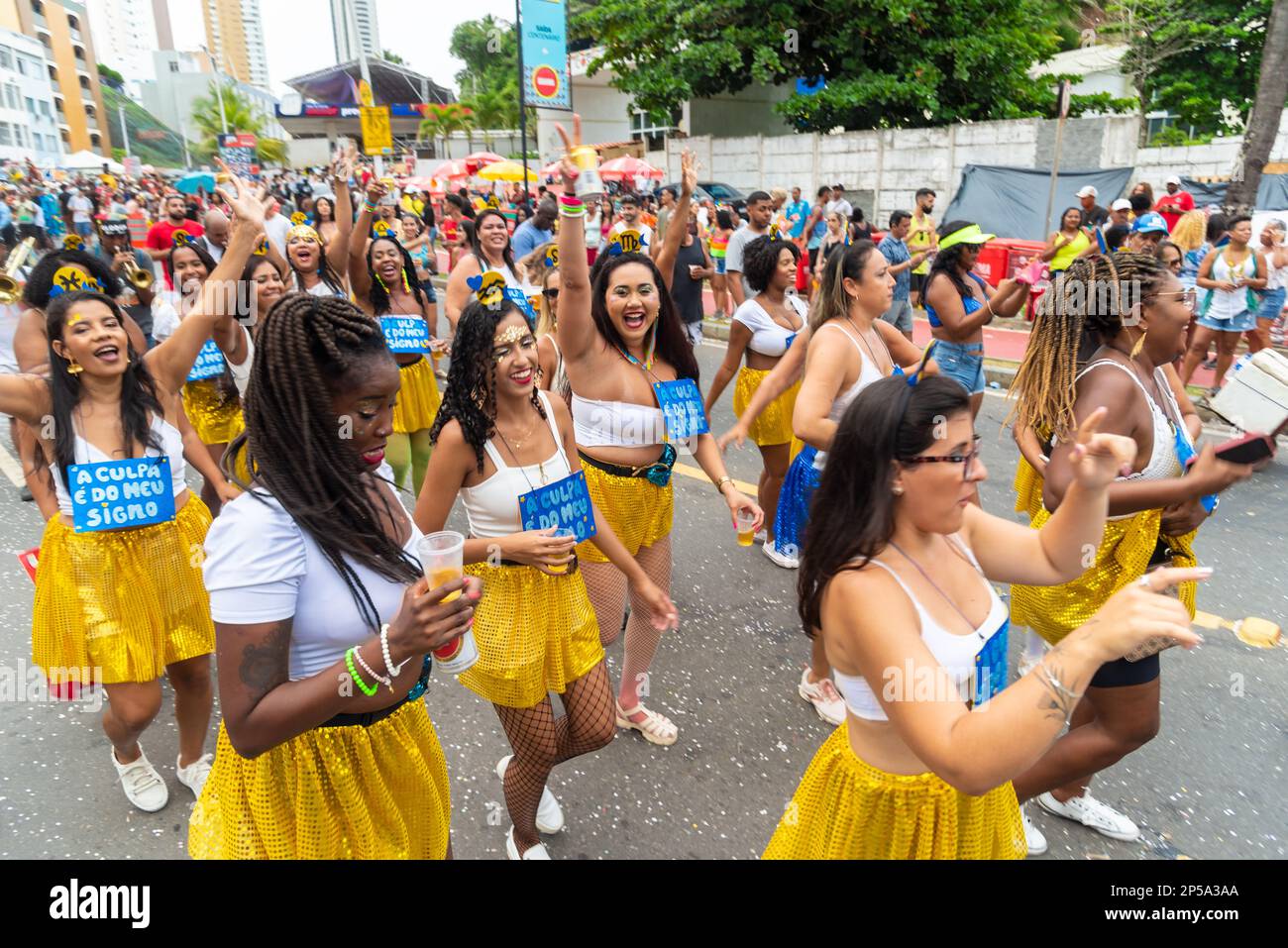 Salvador, Bahia, Brazil - February 11, 2023: Women parade in