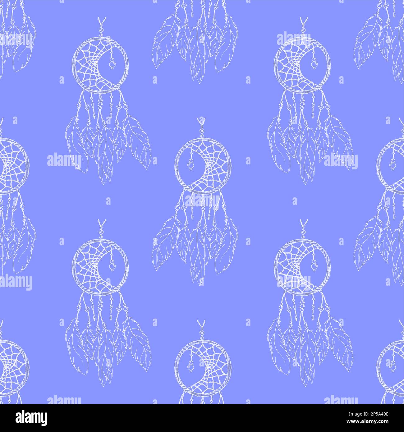 Ethnic hand made feather dream catcher seamless pattern vector. Stock Vector