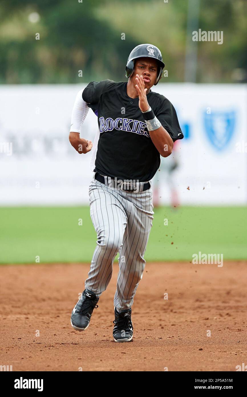 Jan Hernandez #11 of Carlos Beltran Baseball Academy in San Lorenzo, Puerto  Rico playing for the Colorado Rockies scout team during the East Coast Pro  Showcase at Alliance Bank Stadium on August