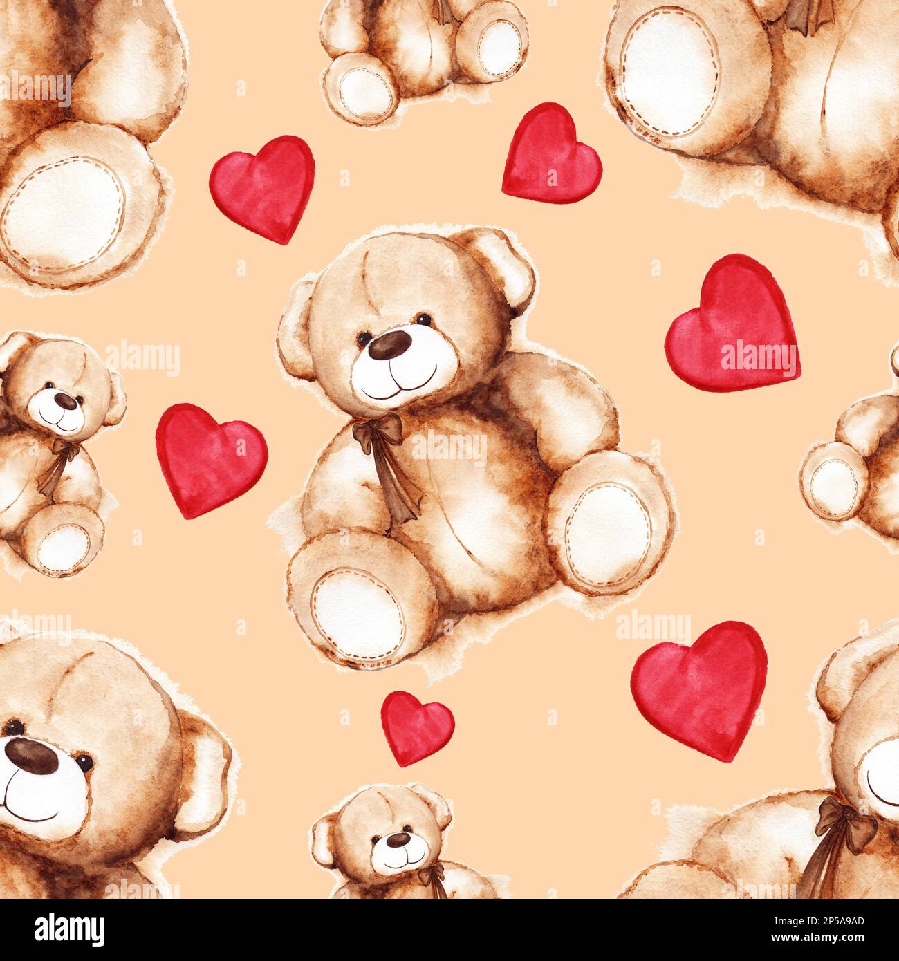 Cartoon lovely Teddy Bear Saint Valentine's day seamless pattern Stock ...