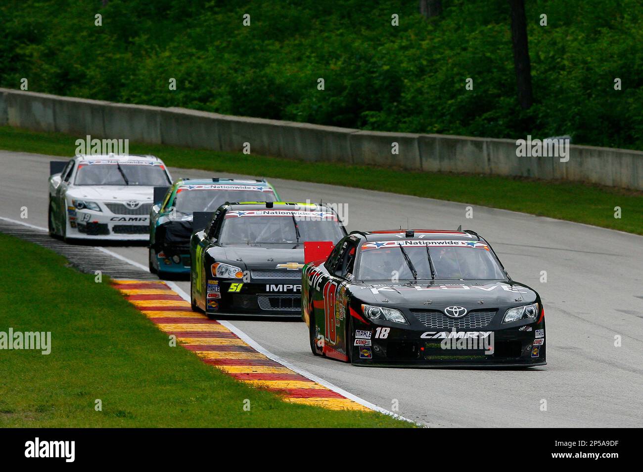 Michael McDowell (18) and Jeremy Clements (51) during the NASCAR Nationwide Series Johnsonville