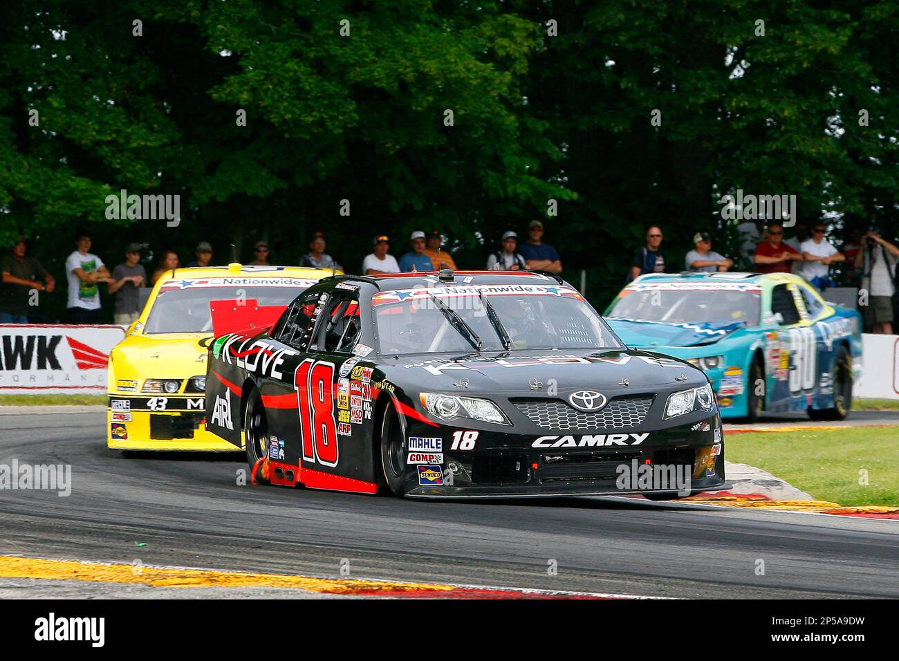 Michael McDowell (18) and Michael (43) during the NASCAR Nationwide Series Johnsonville