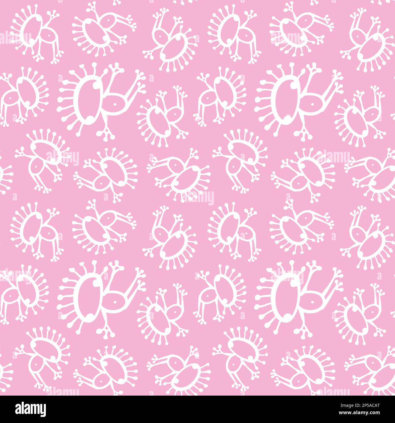 Pink white doodle alien frog baby seamless vector pattern background. Stock Vector