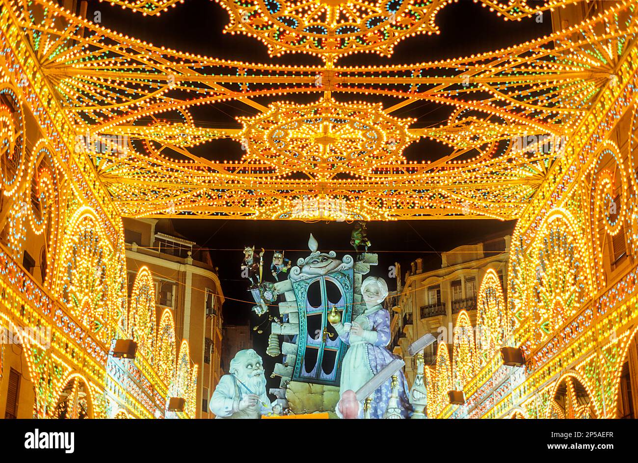 Falla of Sueca Literato Azorín, Fallas festival,Valencia,Spain Stock