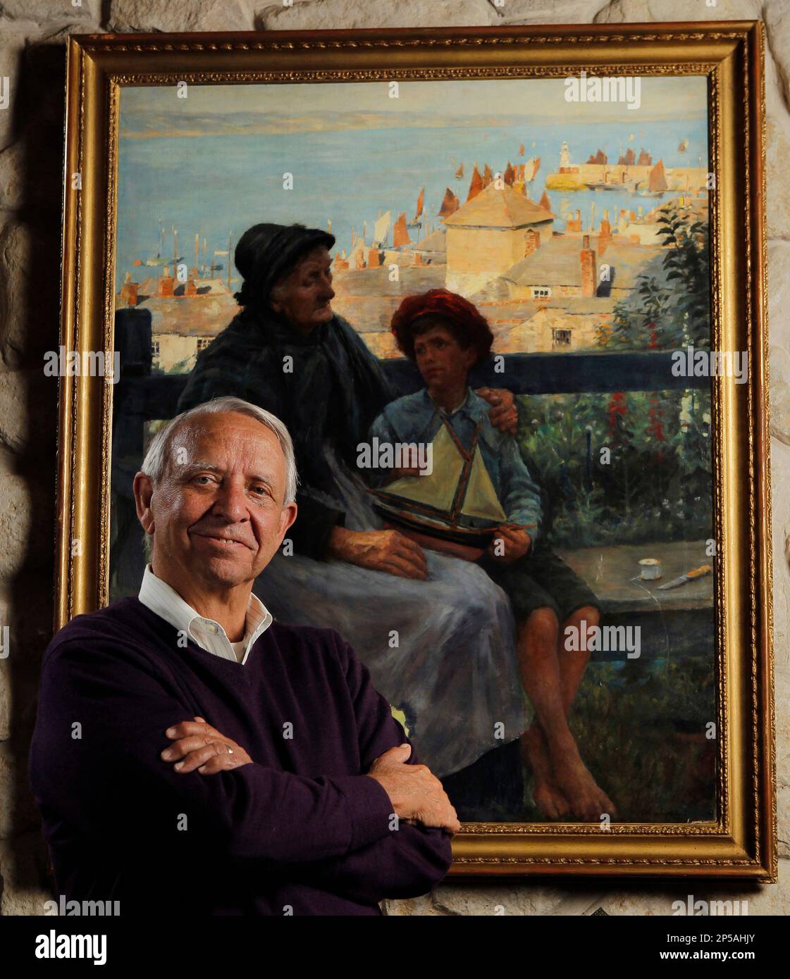 Gerald W. Haddock poses with "Son of Sea" by Stanhope Alexander Forbes