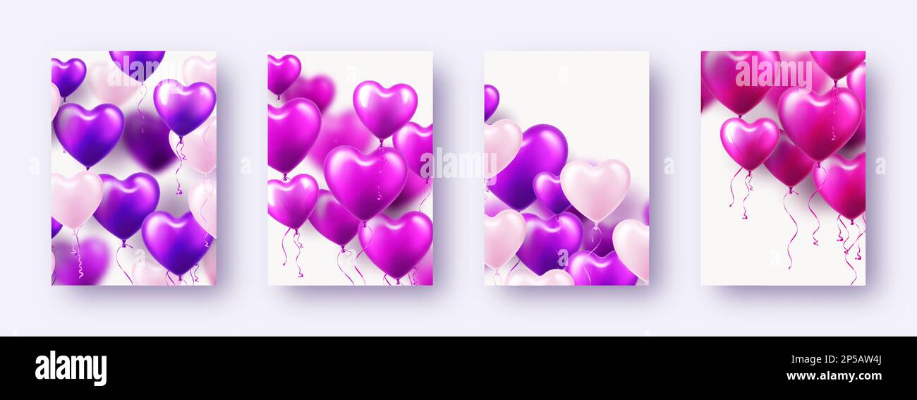 Valentine's Day banners with violet heart balloons. Wedding invitation ...