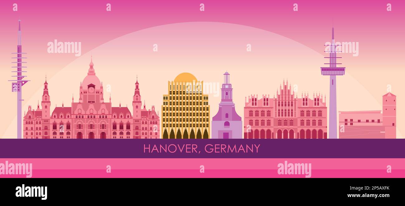 Sunset Skyline panorama of city of Hanover, Germany - vector illustration Stock Vector