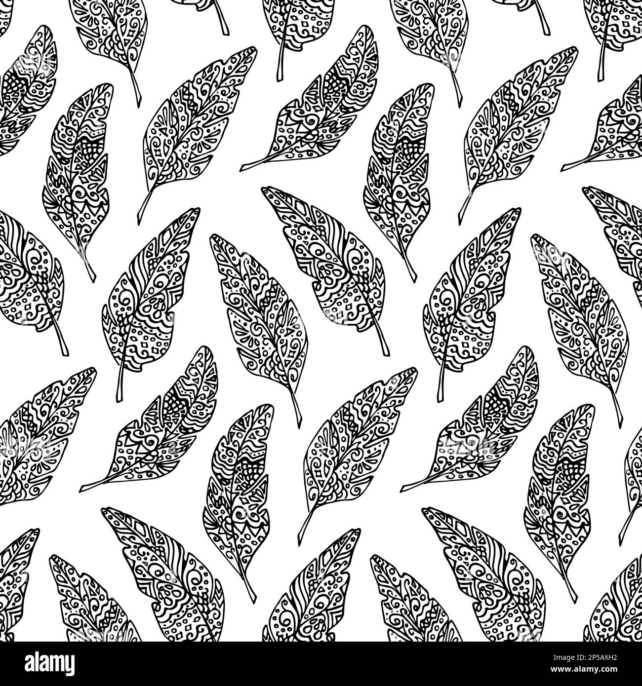 Mockingbird Feather Pattern Monochrome bird feather seamless pattern boho vintage vector Stock ...