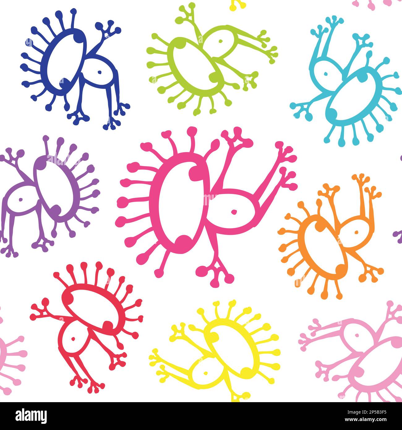 Colorful doodle alien frog vector seamless pattern background texture. Stock Vector
