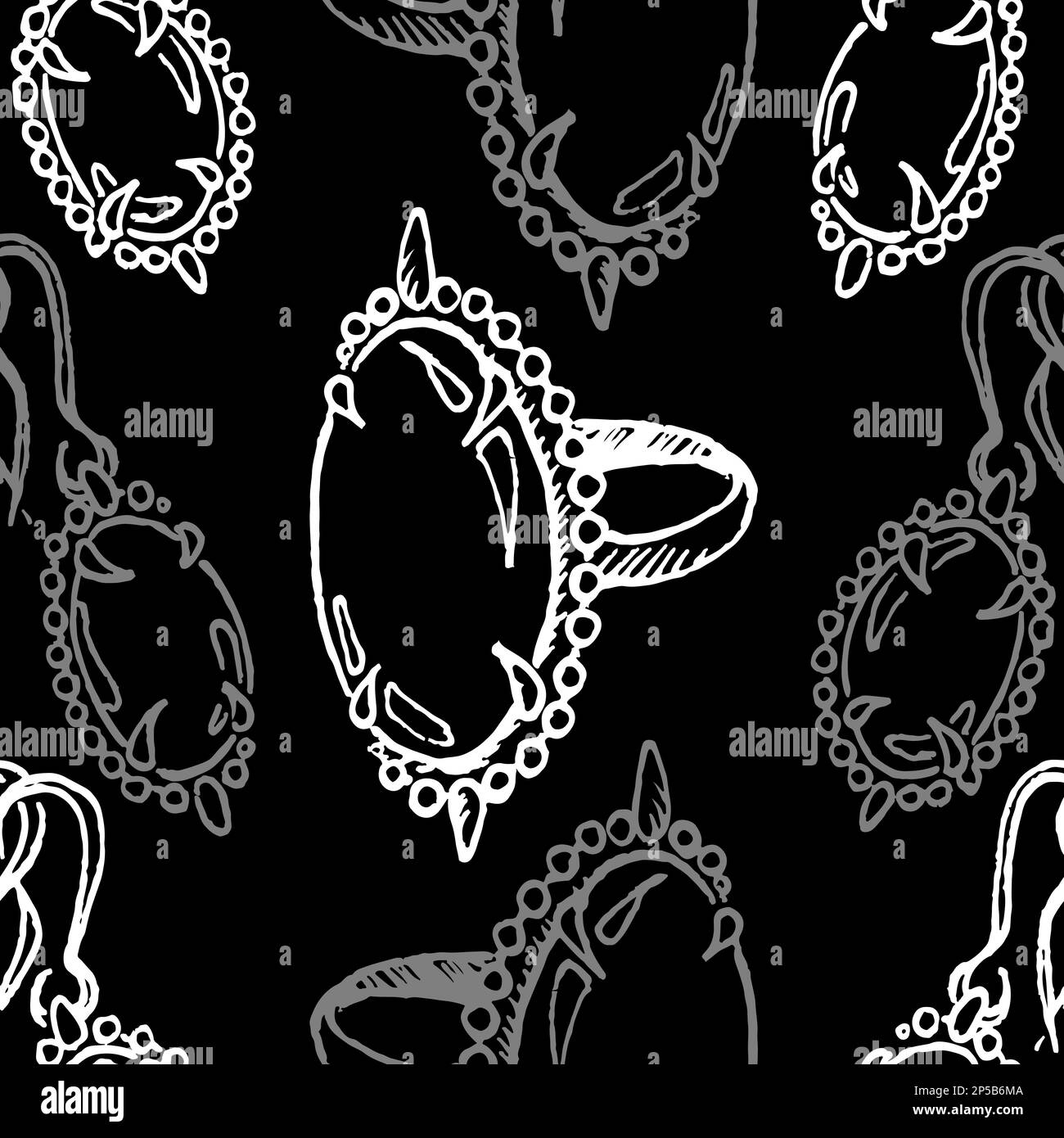 Doodle jewelry sketch ring earrings vintage seamless pattern vector ...