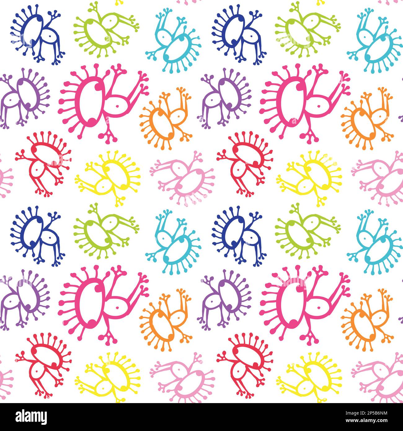 Colorful doodle alien frog vector seamless pattern background texture. Stock Vector