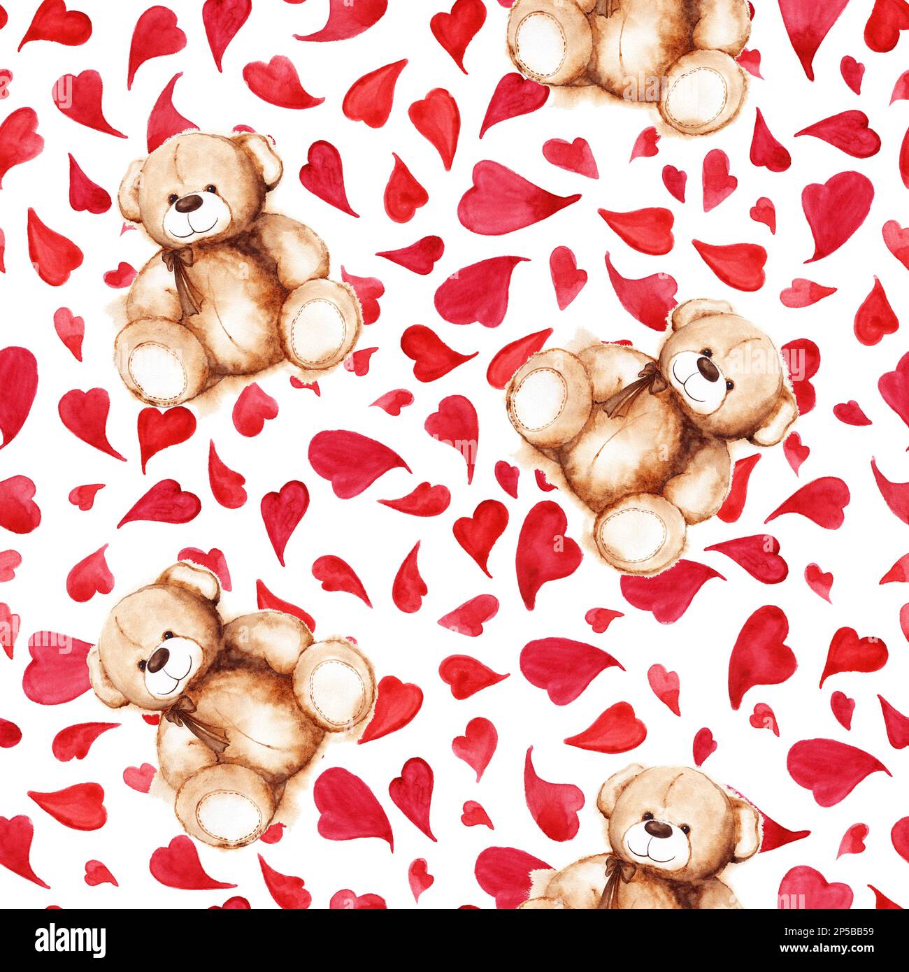Cartoon lovely Teddy Bear heart Saint Valentine's day seamless pattern ...