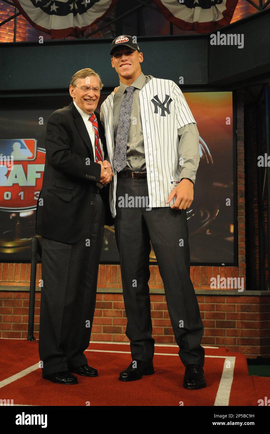 Outfielder Clint Frazier (Loganville H.S. (GA)) the number 5th overall pick  to the Cleveland Indians during the MLB Draft on Thursday June 06,2013 at  Studio 42 in Secaucus, NJ. (AP Photo/Tomasso DeRosa