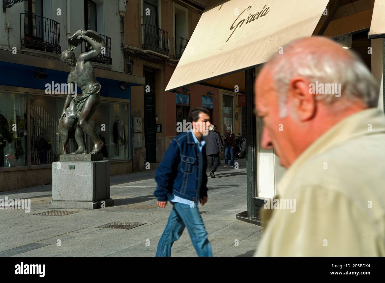 Zaragoza, Aragón, Spain: calle Alfonso I.Statue by Pablo Gargallo. Stock Photo