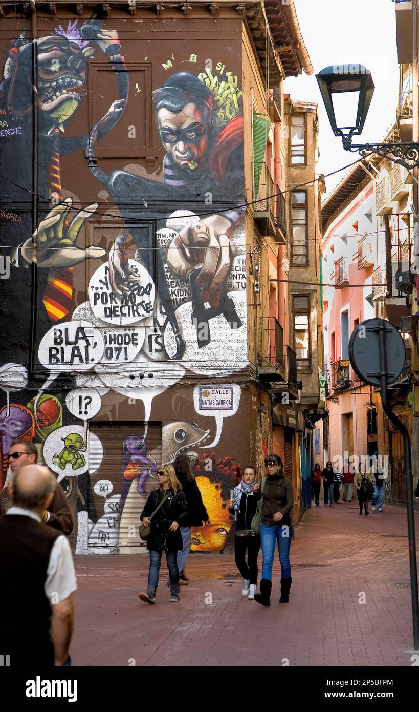 Zaragoza, Aragón, Spain: Matias Carrica street.Mural Stock Photo