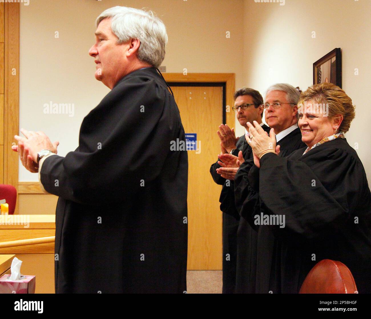 From left, retired Bay County District Judge Craig D. Alston, Bay County  Chief District Judge Timothy J. Kelly, Bay County Circuit Judge Harry P.  Gill, and Bay County District Judge Dawn A.