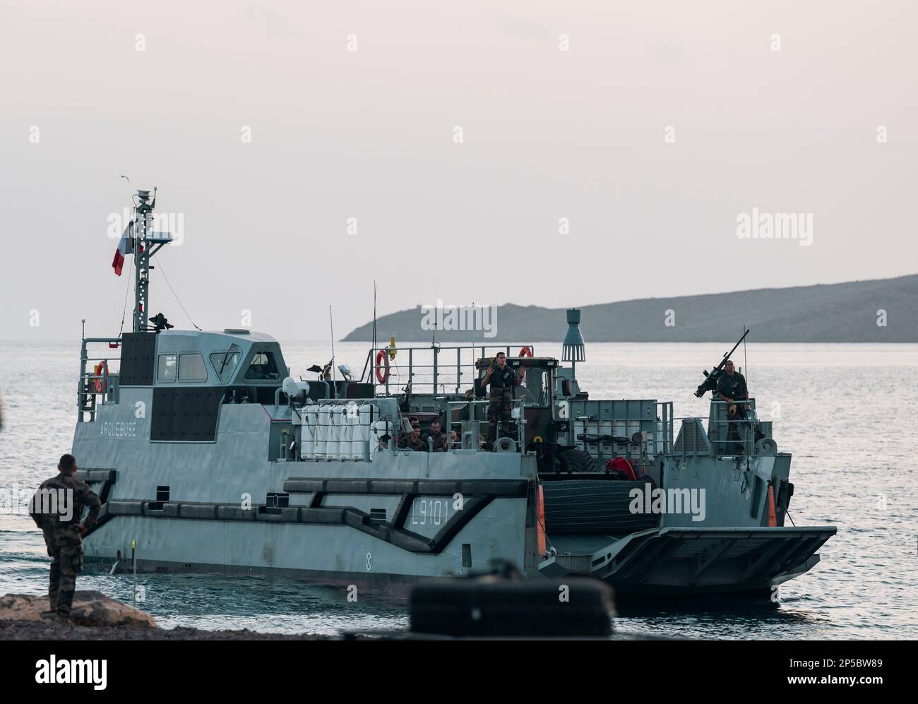 French Forces prepare to offload vehicles from a standard amphibious ...