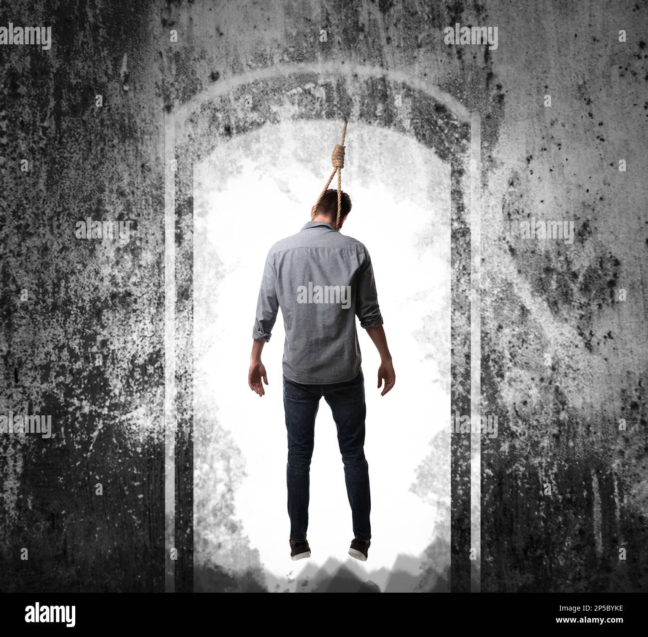 Man with rope noose on neck, back view Stock Photo Alamy