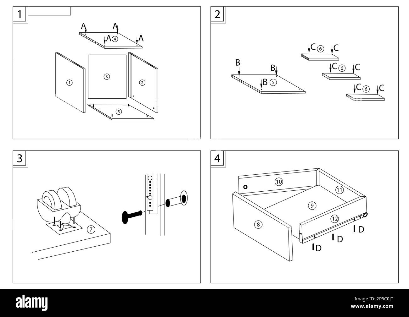 Furniture assembly plan on white background, illustration Stock Photo