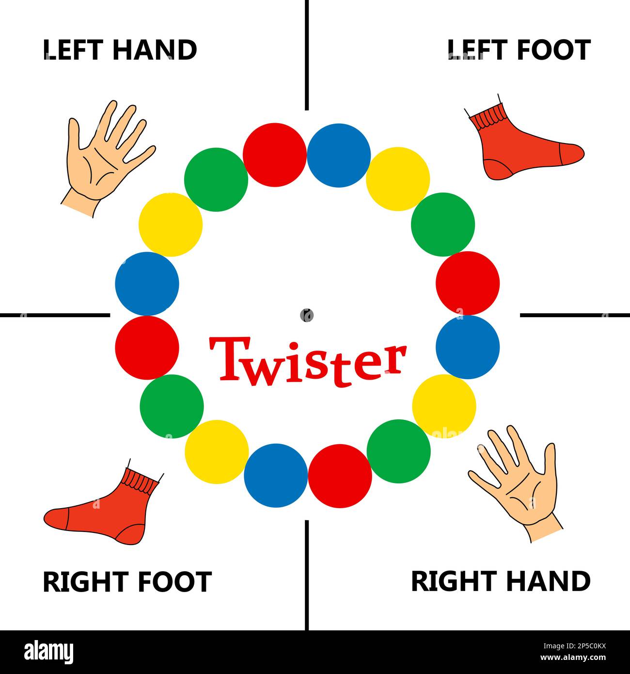 Twister spinner board, illustration. Game of physical skill Stock Photo