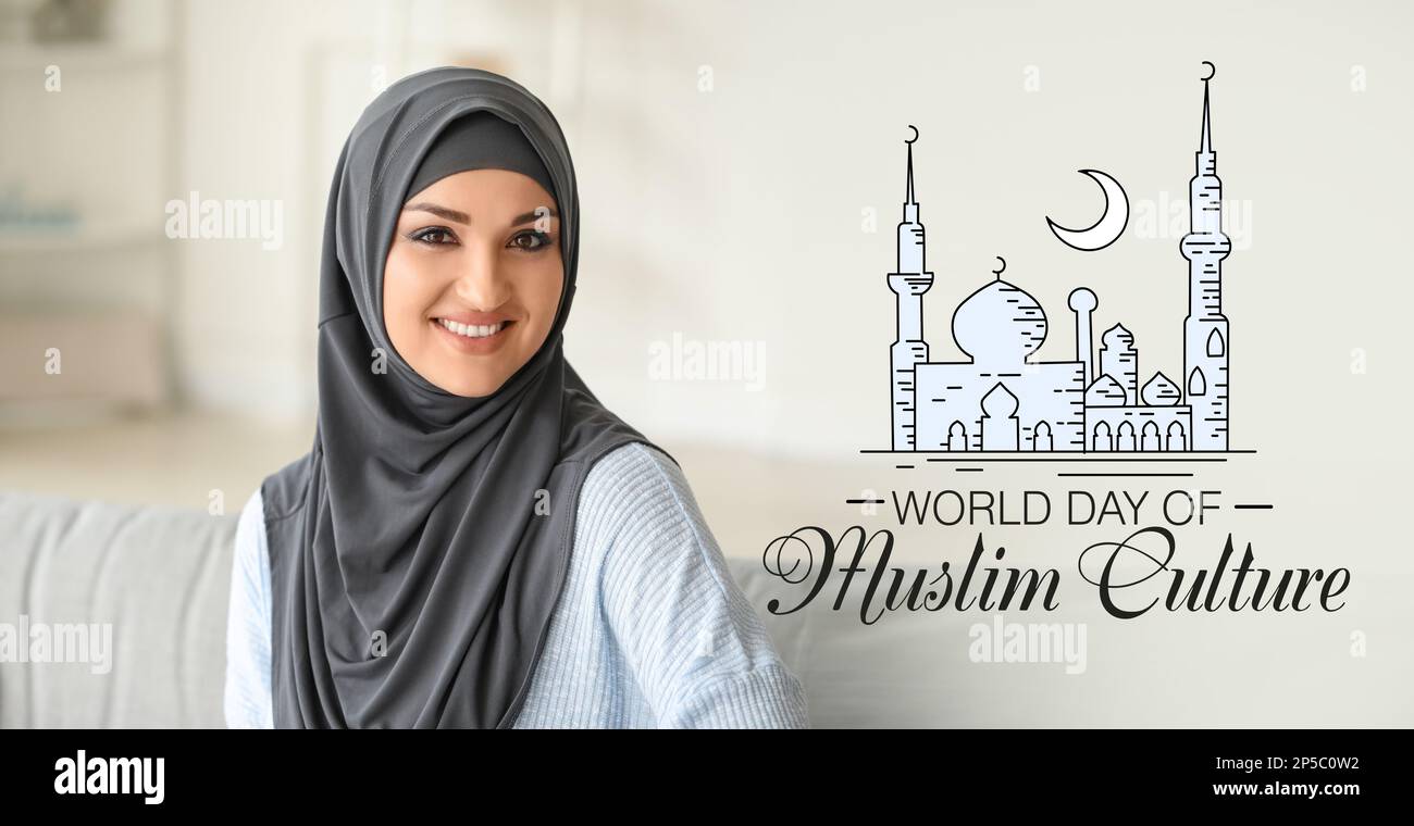 Young Arabian woman at home. World Day of Muslim Culture Stock Photo ...