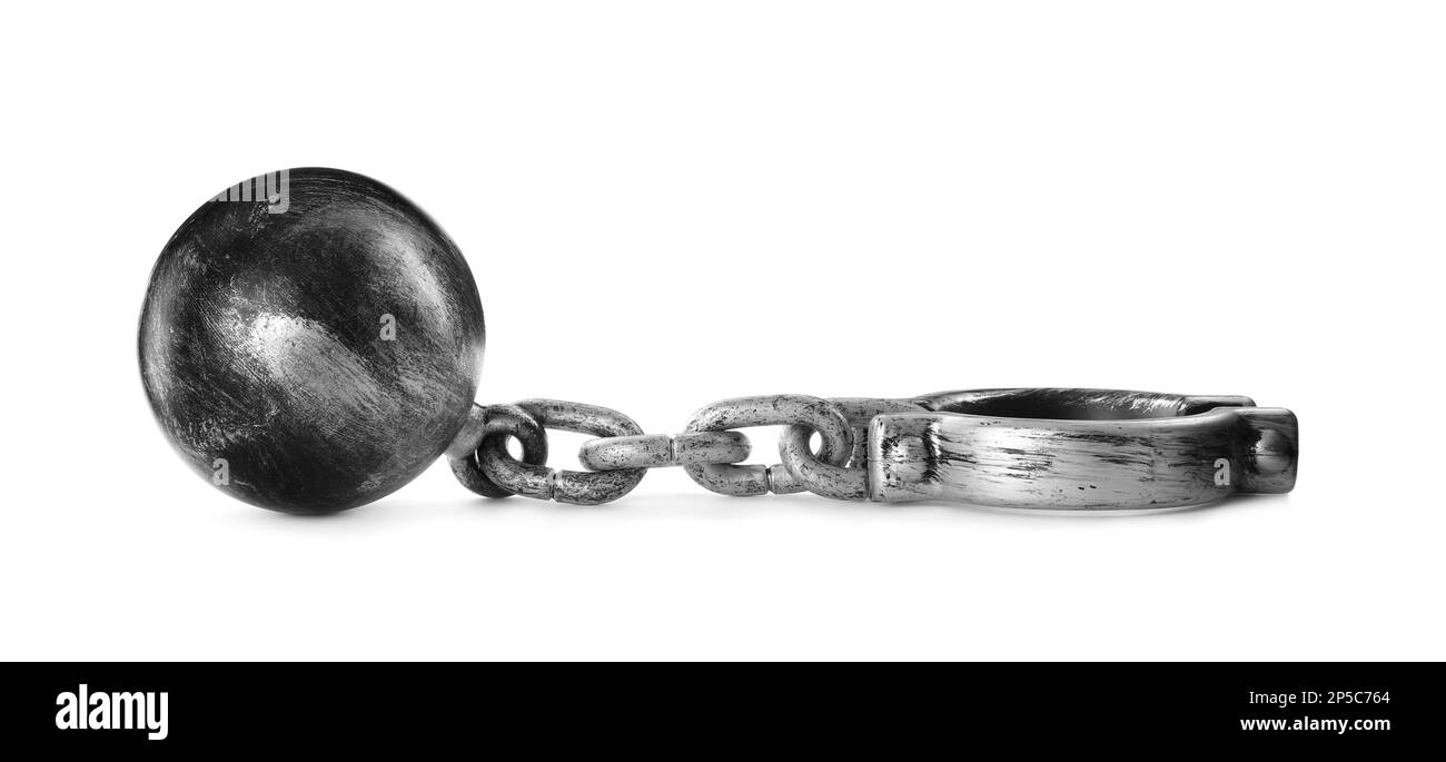 Metal ball and chain isolated on white Stock Photo Alamy