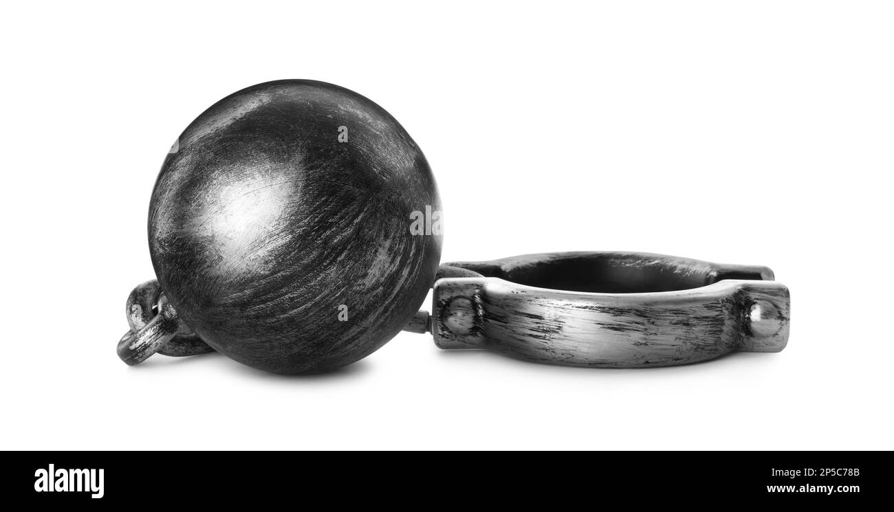 Metal ball and chain isolated on white Stock Photo