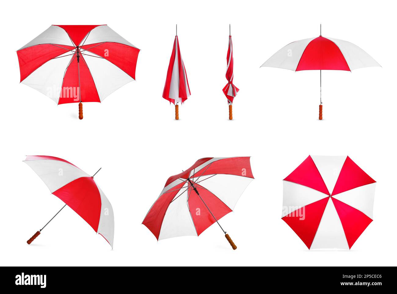 Set with stylish umbrellas on white background Stock Photo