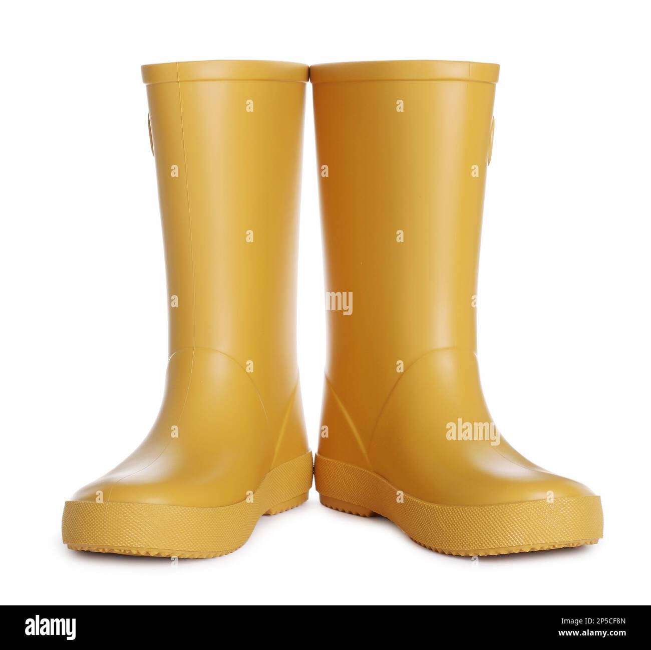 Modern yellow rubber boots isolated on white Stock Photo Alamy