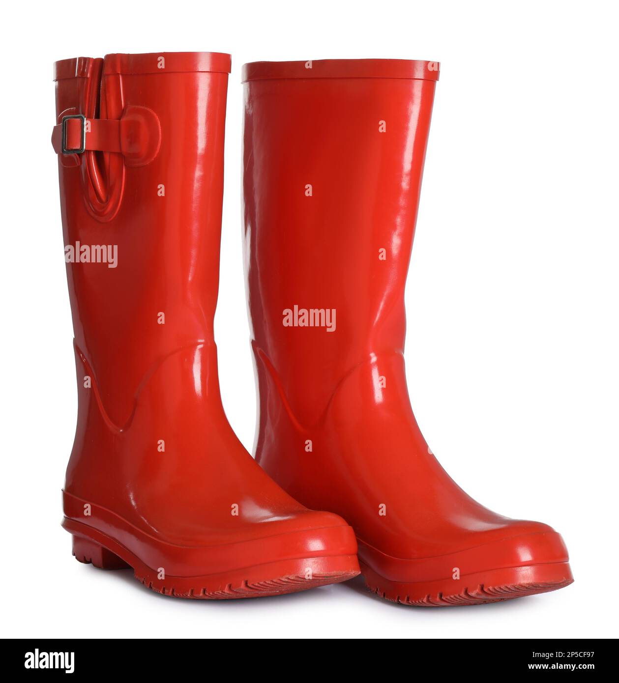 Modern red rubber boots isolated on white Stock Photo - Alamy