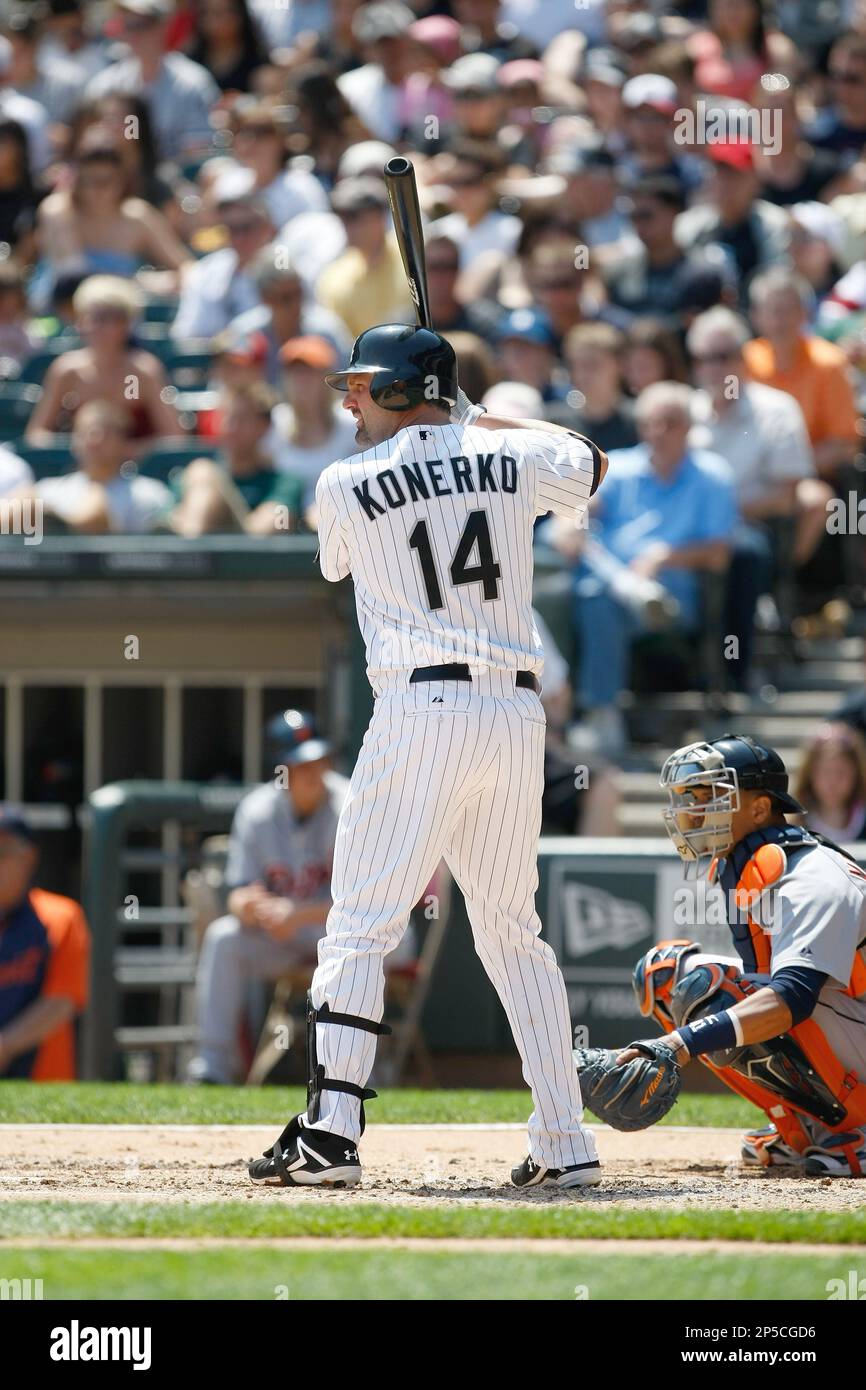 Chicago White Sox first baseman Paul Konerko works out at U.S. Cellular  Field in Chicago, during practice for the World Series Friday, Oct. 21, 2005,  in Chicago. The White Sox host the