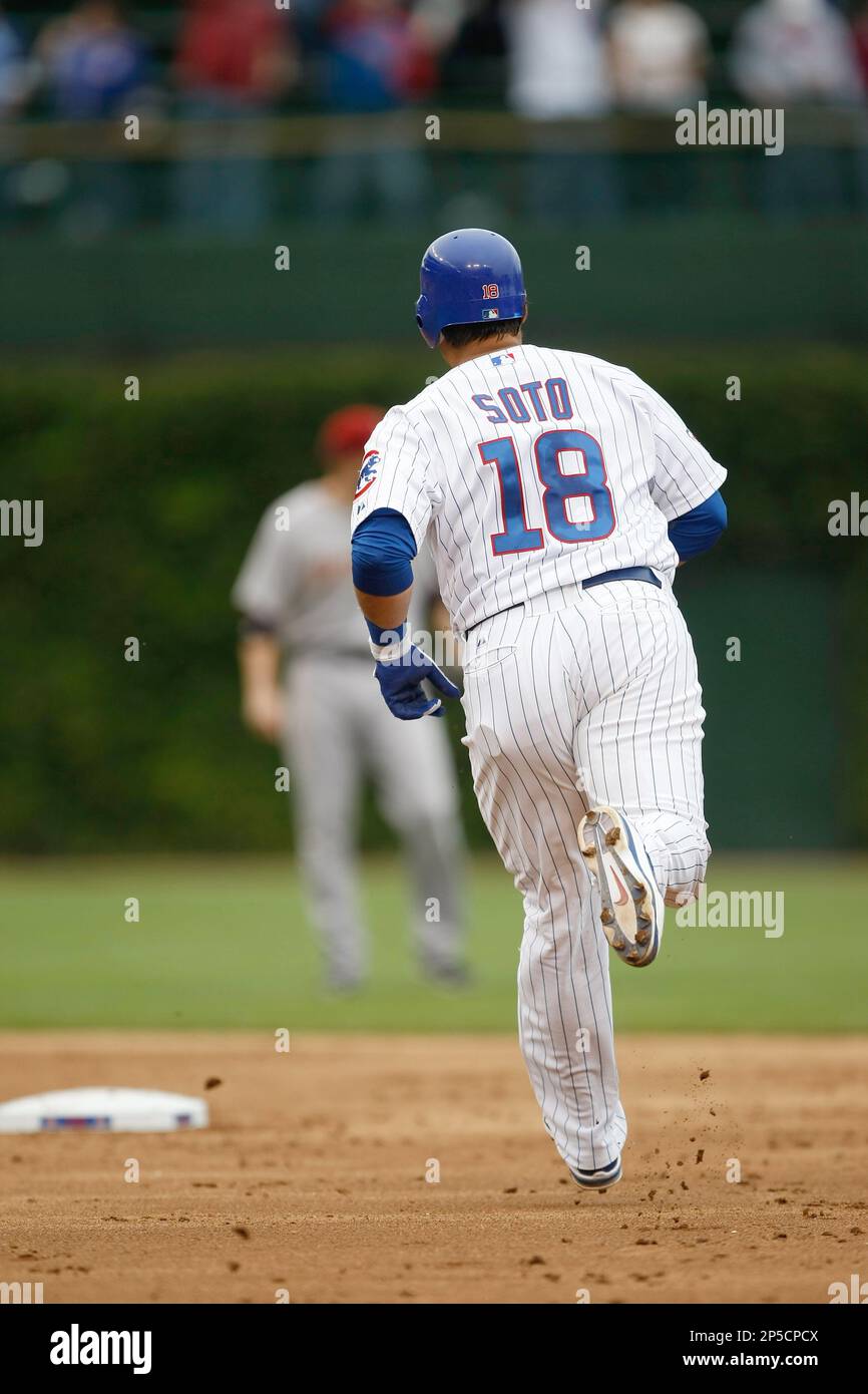 CHICAGO, IL - SEPTEMBER 16: Geovany Soto #18 of the Chicago Cubs runs  during the game against the Houston Astros at Wrigley Field on September  16, 2011 in Chicago, Illinois. The Cubs