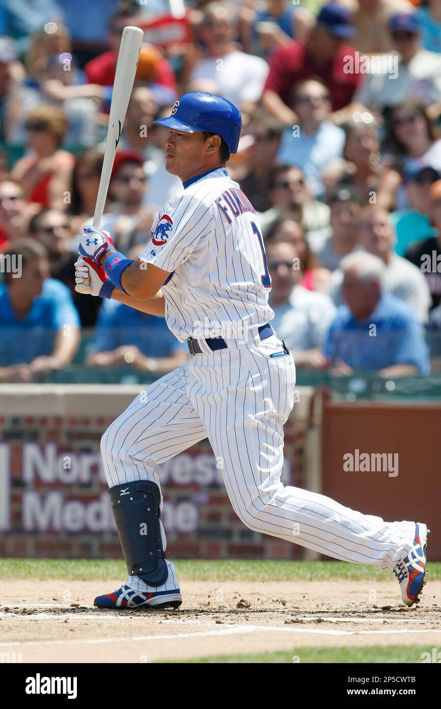 May 14, 2011; Chicago, IL, USA; Chicago Cubs right fielder Kosuke Fukudome  (1) at bat against the San Francisco Giants during the third inning at  Wrigley Field. San Francisco defeated Chicago 3-0