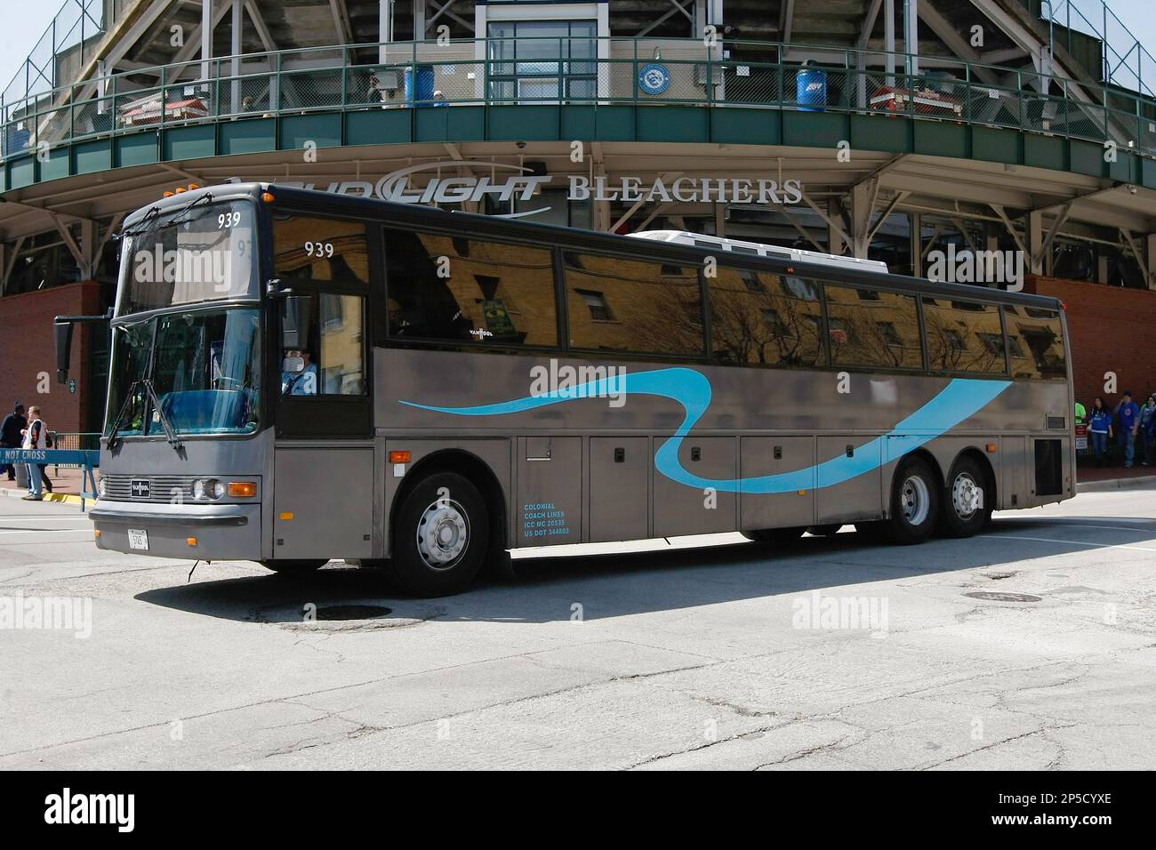 CHICAGO, IL APRIL 23 A bus can be seen outside of Wrigley Field