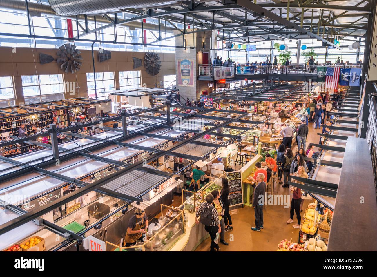 MILWAUKEE, WISCONSIN - MAY 19, 2018: Shoppers in the interior of Milwaukee Public Market. The market opened in 2005. Stock Photo