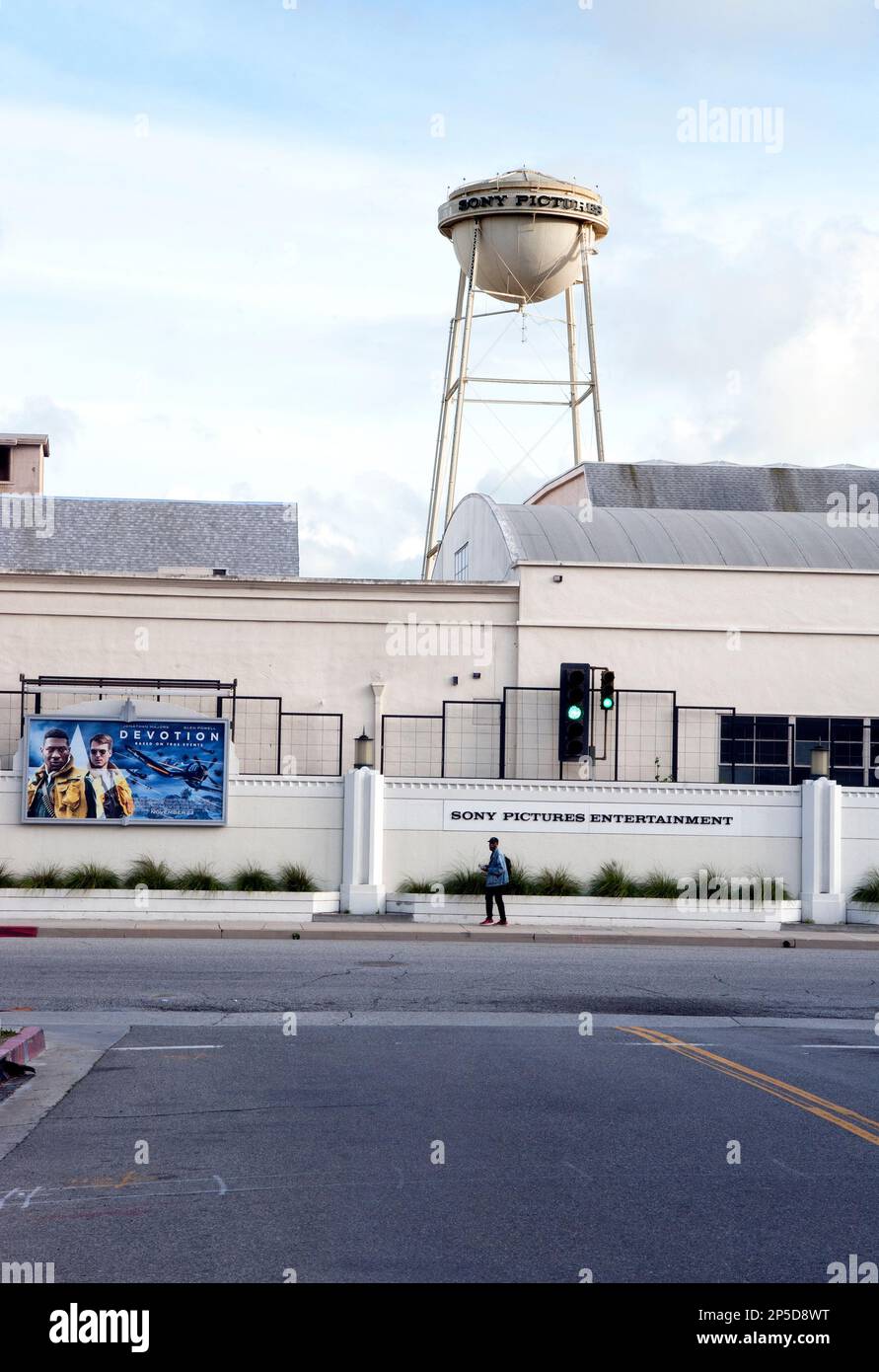 Exterior of Sony Pictures Studio with iconic water tower in Culver City, CA Stock Photo