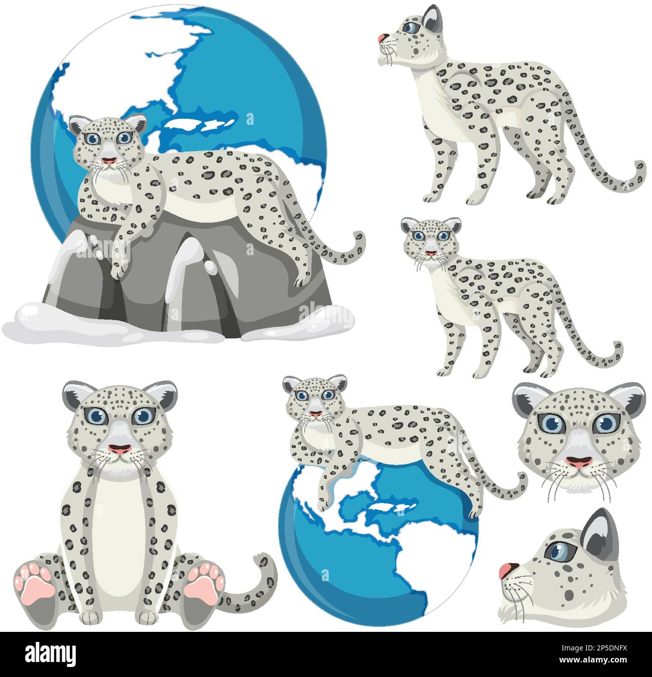 Set of mix snow leopard illustration Stock Vector