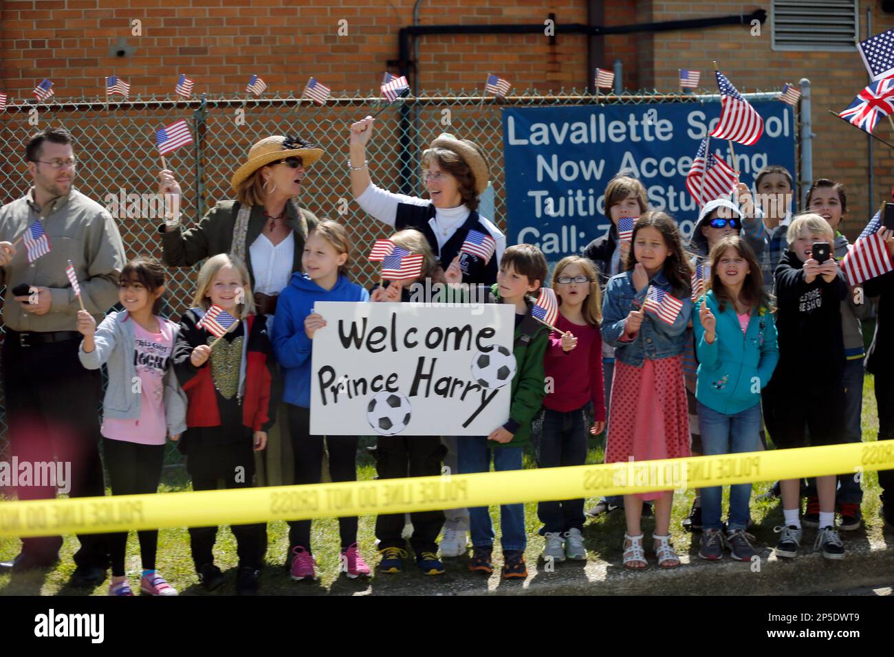 Dozens of students from Lavallette Elementary School line Route 35 as