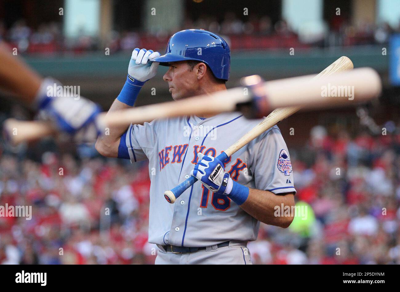 Former St. Louis Cardinals second baseman and Baseball Hall of Fame member  Red Schoendienst watches batting practice before a game against the New  York Mets, from an area in left field near