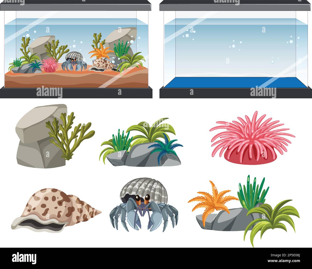 Aquarium tank with fishes and decorations illustration Stock Vector