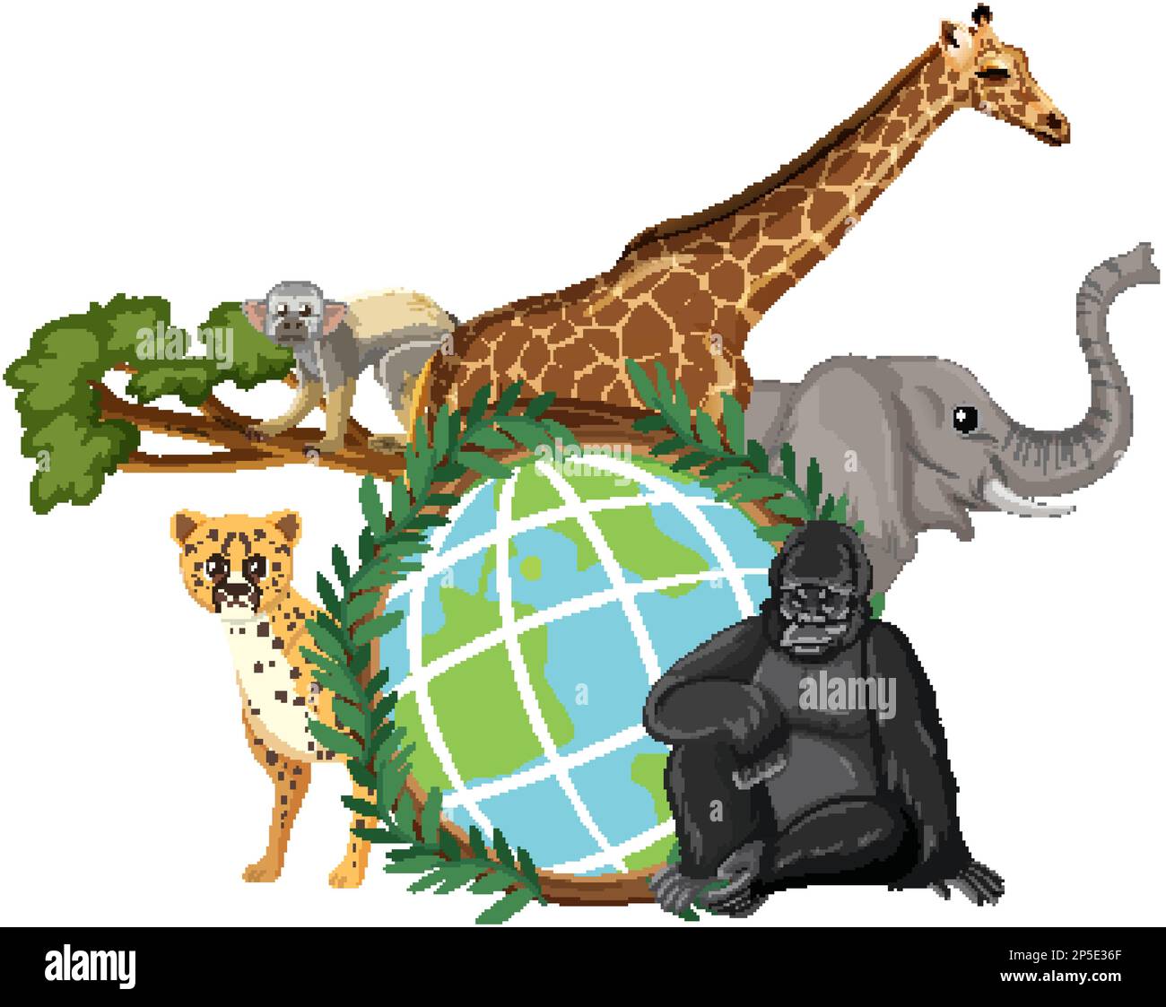 Animals standing on earth illustration Stock Vector Image & Art