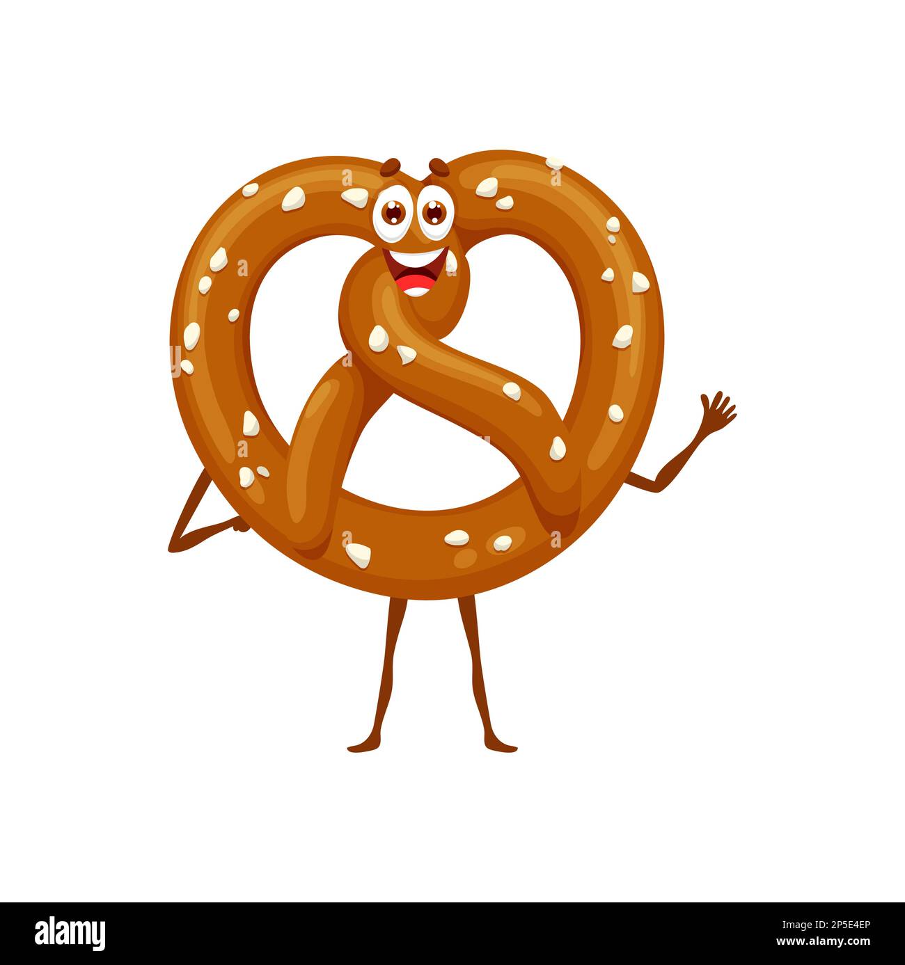 Cartoon pretzel character, funny bakery bread, vector funny food with