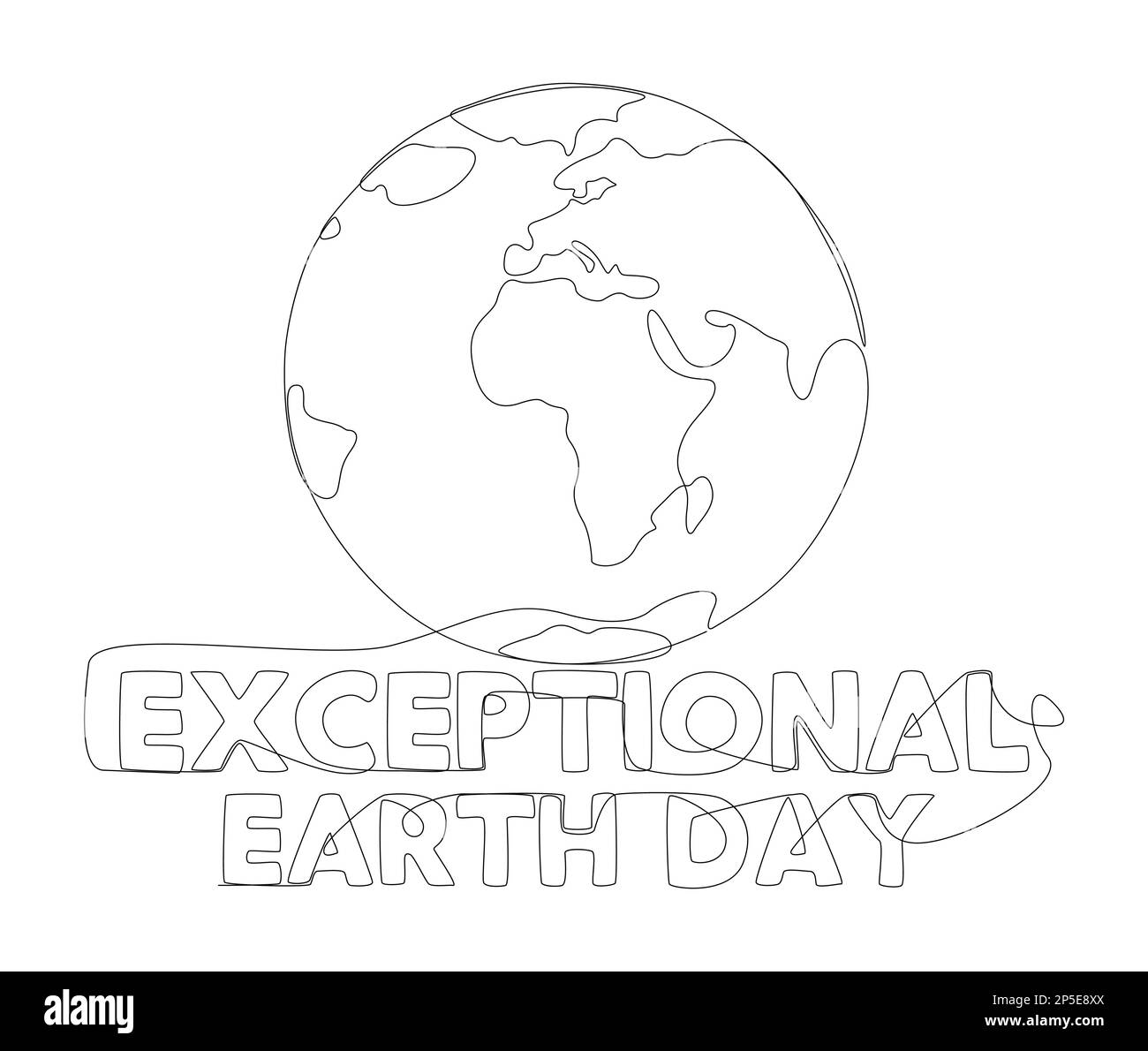 One continuous line of Exceptional Earth Day word. Thin Line Illustration vector concept. Contour Drawing Creative ideas. Stock Vector