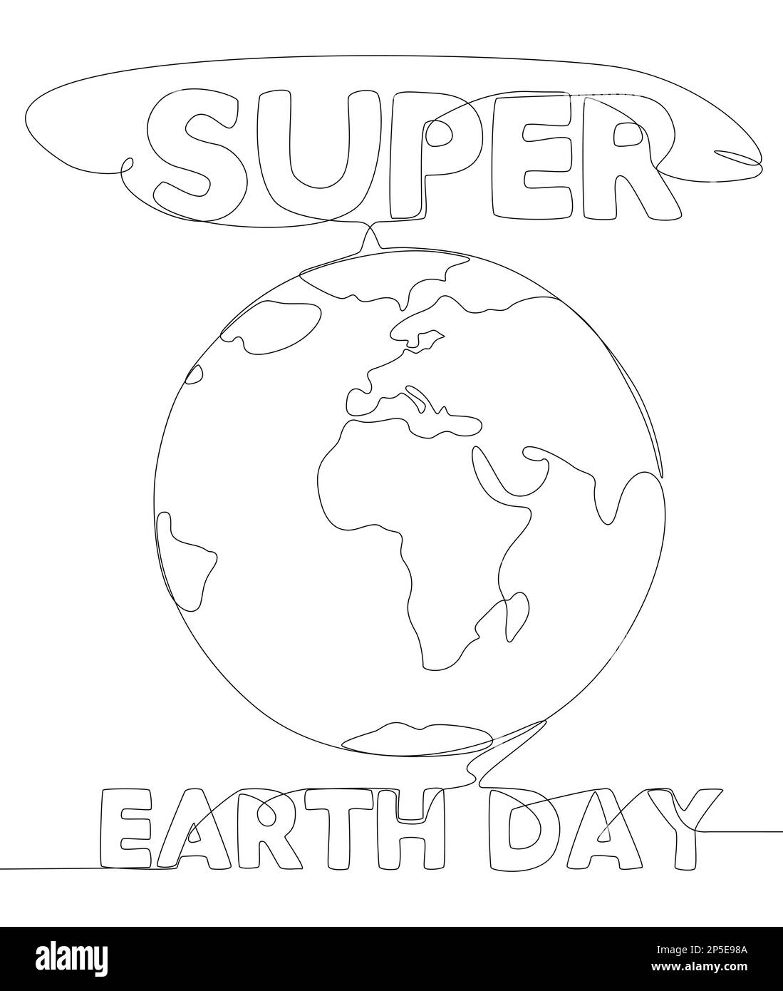 One continuous line of Super Earth Day word. Thin Line Illustration vector concept. Contour Drawing Creative ideas. Stock Vector